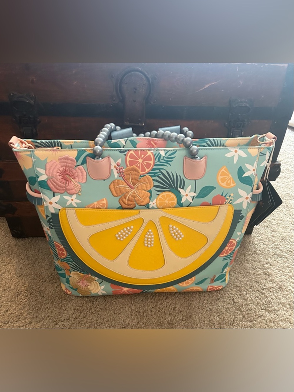 Loungefly Tropical Lemon Floral Convertible Tote Backpack Crossbody Bag - NWT